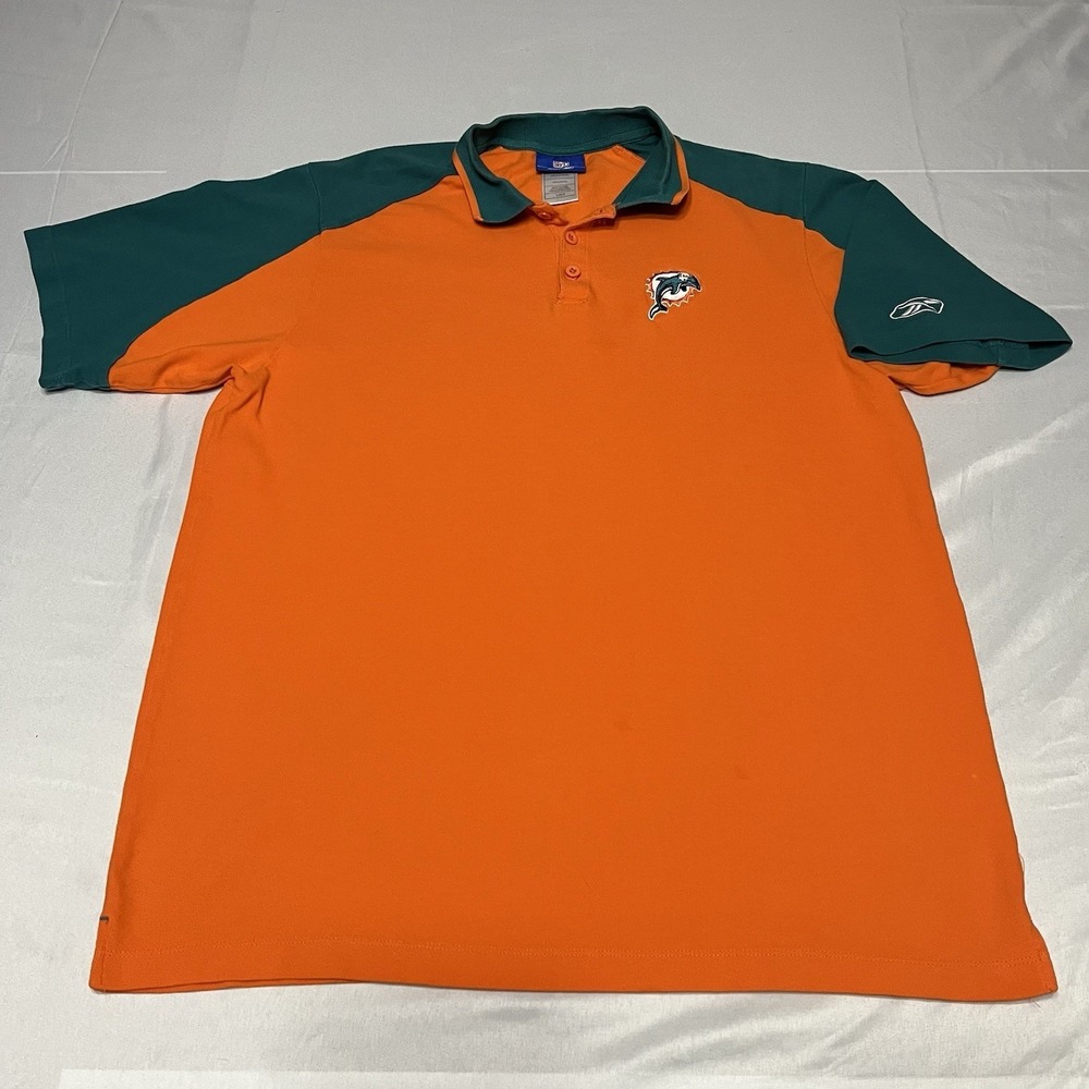 Vintage Miami Dolphins Polo Shirt Short Sleeve Reebok Mens Large‎ Orange 90s